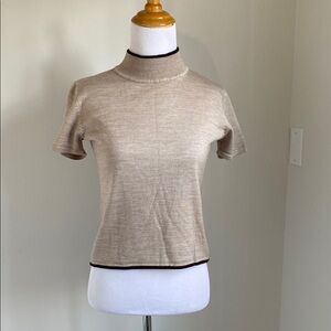Tahari Lined Brown Wool Short Sleeve Sweater Shell Sz 2P (Skirt Sold Separately)